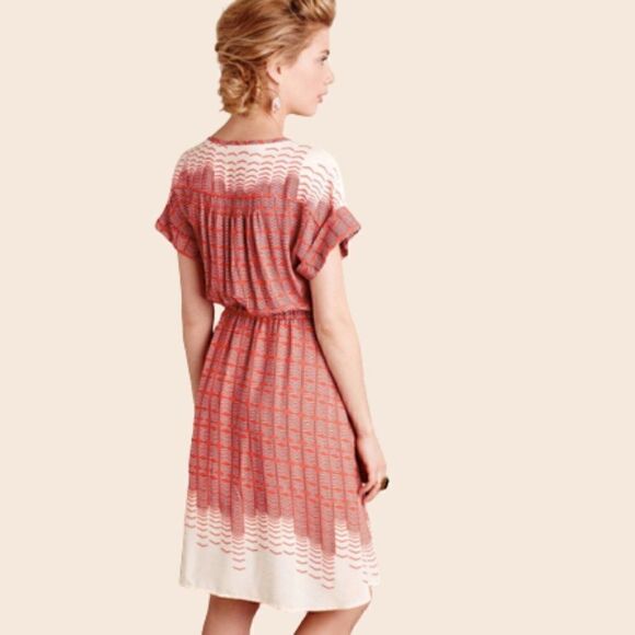 Anthropologie Maeve Red & Cream Veronica Mini Shirtdress Size Small - Picture 2 of 13